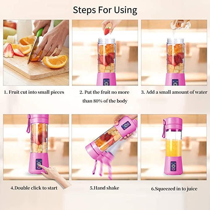 Fresh Wish Kitchen |Portable Electric USB Juice Maker Bottle | Blender Grinder Mixer | Rechargeable Bottle with 6 Blades