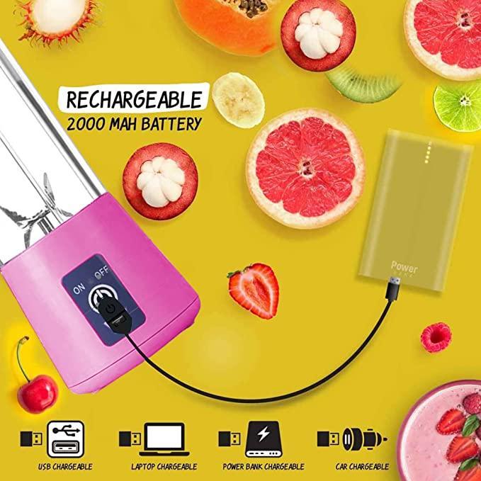 Fresh Wish Kitchen |Portable Electric USB Juice Maker Bottle | Blender Grinder Mixer | Rechargeable Bottle with 6 Blades